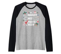 Naughty Nice Puerto Rico Boricua Puerto Rico Navidad Camiseta Manga Raglan