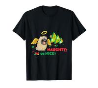 Naughty Or Nice Pets Angel Pug Navidad Camiseta