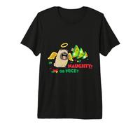 Naughty Or Nice Pets Angel Pug Navidad Camiseta Premium