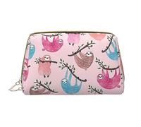 Naughty Sloth - Bolsa de maquillaje de piel con cremallera para bolígrafos, papelería, lápiz labial, neceser, White, Talla única