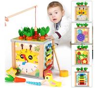 Nauotk Cubo de actividad de madera para bebés a partir de 1 año, cubo de actividad 7 en 1, centro de actividad Montessori, cosecha de zanahoria, juguete de madera para niños pequeños, MWDH-006, color