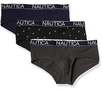 Nautica 3 Pack Cotton Stretch Briefs Ropa Interior, Peacoat/carbón/Estampado de Vela, Negro y Blanco, M para Hombre
