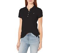 Nautica 5-Button Short Sleeve Breathable 100% Cotton Polo Shirt Camisa, Negro (True Black), S para Mujer