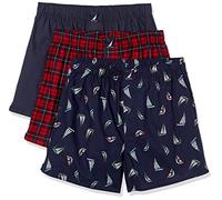 Nautica Calzoncillos Tipo bóxer de algodón para Hombre, 3 Unidades, Peacoat/Winter Plaid-Red/Holiday Sailboats-Peacoat, L