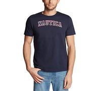 Nautica - Camiseta de Manga Corta para Hombre, 100% algodón, con Logo clásico - Azul - X-Large