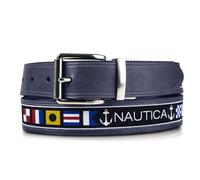 Nautica Cinturón de cuero reversible para hombre | 2 en 1 | clásico | diario | negocios | trabajo | vestido | casual | hebilla de metal, Patrón de bandera: azul marino, 112 cm