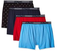 Nautica Classic Cotton Loose Knit Boxer Bxer, Peacoat/Aero Azul Rojo/Velas Negro-Paquete de 4, M para Hombre