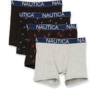 Nautica Cotton Stretch 4 Pack Boxer Briefs Ropa Interior de Hombres, Negro/Gris Chine/Impreso Velo/Langosta, L