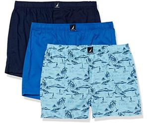 Nautica Cotton Woven 3 Pack Boxer, Spinnerblue/Peacoat/Tropical Scenic Print, XL para Hombre