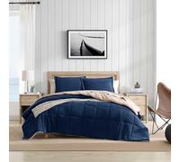Nautica - Juego de edredón King, Ropa de Cama Reversible de microgamuza con Fundas a Juego, Juego de Ropa de Cama Sherpa súper Suave, Certificado Oeko-Tex (Beckett Navy, King)