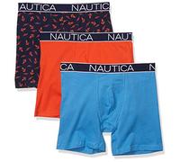 Nautica Men's 3-Pack Classic Underwear Cotton Stretch Boxer Brief, Orange Poppy/Aero Blue/Anchor-Peacoat, Large