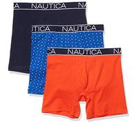 Nautica Men's 3-Pack Classic Underwear Cotton Stretch Boxer Brief, Peacoat/Orange Poppy/Anchor Print Cobalt, Large