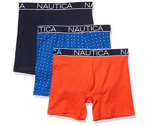 Nautica Men's 3-Pack Classic Underwear Cotton Stretch Boxer Brief, Peacoat/Orange Poppy/Anchor Print Cobalt, X-Large