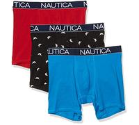 Nautica Men's 3-Pack Classic Underwear Cotton Stretch Boxer Brief, Red/Capri/Swordfish Print Black, X-Large