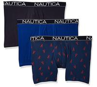 Nautica Men's 3-Pack Classic Underwear Cotton Stretch Boxer Brief, Sea Cobalt/Peacoat/Lobster Print Blue, X-Large