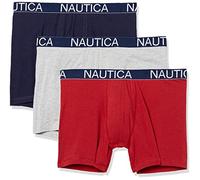 Nautica Men's 3 Pack Cotton Stretch Boxer Brief, Peacoat/Heather Grey Red, X-Large