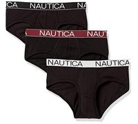 Nautica Men's 3 Pack Cotton Stretch Brief, Black-Black/Tawny Port/White Waistband, Small