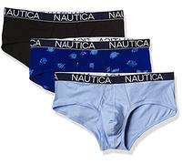 Nautica Men's 3 Pack Cotton Stretch Brief, Black/Coastal Sky/Fish Print-Windsurf, Small