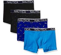 Nautica Men's Cotton Stretch 4 Pack Boxer Brief, Aero/Black/Orcas-Bright Cobalt/Sail Print, Medium