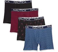 Nautica Men's Cotton Stretch 4 Pack Boxer Brief, Black/Tawny Port/Ensign Blue/Lobster Print, Medium