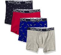 Nautica Men's Cotton Stretch 4 Pack Boxer Brief, Red/Heather Grey/Orcas/Sail Print, Large