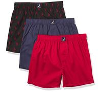 Nautica Men's Cotton Woven 3 Pack Boxer, Red/Peacoat/Lobster-Black, Medium