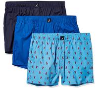 Nautica Men's Cotton Woven 3 Pack Boxer, Sea Cobalt/Peacoat/Lobsteraero Blue, Medium