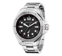 Nautica KOH May Bay - Reloj de pulsera de acero inoxidable y correa de silicona negra para hombre (modelo: NAPKMF205), plateado/negro, plateado/negro, moderno, Plateado/negro., Moderno
