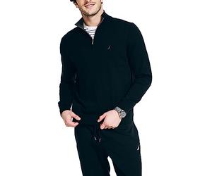 Nautica Men's Quarter-Zip Sweater Suéter, Negro (True Black), L para Hombre