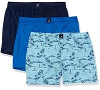 Nautica - Paquete de 3 Calzoncillos Tipo bóxer de algodón para Hombre, Azul Spinner/Marino/Paisaje Tropical Estampado, Talla L de EE. UU