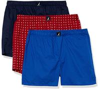 Nautica Cotton Woven 3 Pack Boxers Bóxer, Peacoat/Bright Cobalto/Anchor Print Red, M (Pack de 3) para Hombre