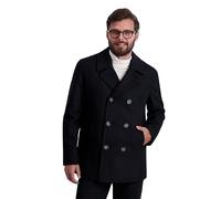 Nautica Peacoat Wool Blend Double Breasted Winter Coat Caban, Negro, L para Hombre