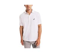 Nautica Polo de piqué de algodón elástico de Manga Corta para Hombre, Blanco Brillante, Small