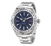 Nautica Reloj NAPCWS305 Clearwater Beach reciclado (85%) de acero inoxidable y correa de silicona para hombre, tono plateado/azul/SST y azul, tono plateado/azul/SST y azul, pulsera, Tono