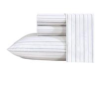 Nautica - Sábanas tamaño Individual XL, Juego de Ropa de Cama de percal de algodón, decoración del hogar a Rayas, Certificado Oeko-Tex (Beaux Stripe Blue, Twin XL)