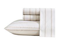 Nautica - Sábanas tamaño Queen, Juego de Ropa de Cama de percal de algodón, decoración del hogar a Rayas, Certificado Oeko-Tex (Merrick Stripe Beige, Queen)