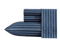 Nautica - Sábanas tamaño Queen, Juego de Ropa de Cama de percal de algodón, decoración del hogar a Rayas, Certificado Oeko-Tex (Richmond Stripe Blue, Queen)