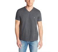 Nautica Short Sleeve Solid Slim Fit V-Neck T-Shirt Camiseta, Carbón Heathe, XL para Hombre