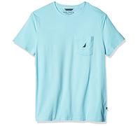 Nautica Camiseta de Bolsillo con Cuello sólido y Manga Corta, Azul Claro, S Hombres