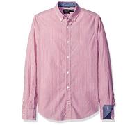 Nautica Small Bengal Stripe Slim Fit Camisa Casual, Cherry Red, XL para Hombre