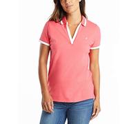 Nautica Women's Classic Fit Striped V-Neck Collar Stretch Cotton Polo Shirt