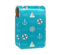 Nautical Anchor Lifebuoy Compass Blue Lip Gloss Holder Estuche portátil Mini Lipstick Storage Box Travel Lipstick Organizer Case with Mirror for Women, Varios colores, 9.5x2x7 cm/3.7x0.8x2.7 in