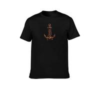 Nautical Black Pure Cotton Round Neck T-Shirt with Anchor Print, Classic & Timeless Design S