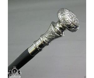 NAUTICAL GIFT STORE Bastón, palisandro indio, mango de latón plateado, vintage