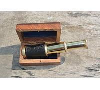 Nautical India Telescopio de mano de latón antiguo con caja de madera de 6'' - Navegación pirata, Catalejo