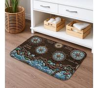 Nautical Journey - Tapete de baño de secado rápido, diseño vintage de rueda de barco y océano, antideslizante, tapete de ducha antideslizante, de franela costera de verano, lavable, decorativo, 40,6 x