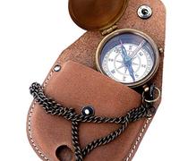 Nautical Replica Hub Brújula de Latón con Funda de Piel, Diseño de Apertura Giratoria 'Twist Open', Brújula de Bolsillo, Regalo