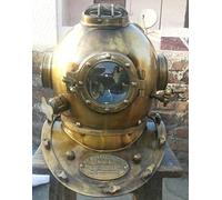 Nautical Replica Hub - Casco de buceo antiguo estilo latón azul marino, tamaño 42 x 36 x 42 cm, para decoración de interiores y oficinas para adultos unisex