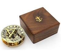 Nautical Replica Hub Reloj de Sol y brújula de latón Macizo en Caja de Madera Dura, brújula de Reloj de Sol de latón Pulido.