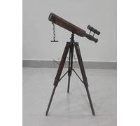 Nautical Replica Hub Telescopios de Tubo de Cuero marrón de Dos toneladas Estilo náutico Vintage con Soporte de Madera